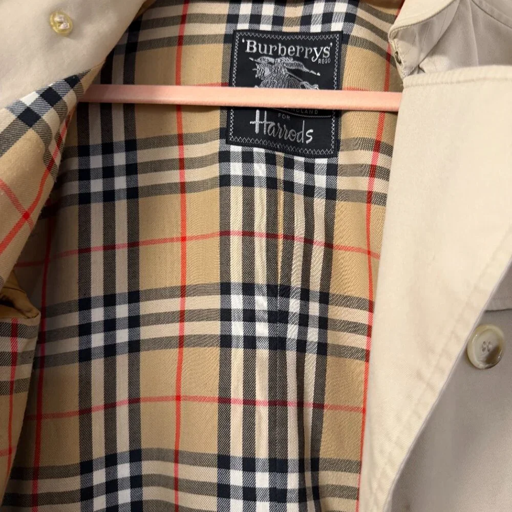 Vintage Burberrys Trench Coat for Harrods Nova Check Lined Long Beige Size - Picture 4 of 4
